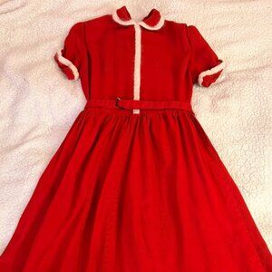VINTAGE 1950s Red and White Peter Pan Collared Dress with Belt Pinup Rockabilly